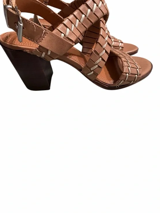 Lucky Brand Braided Tan Leather Sandals with Beige Accent - Picture 3 of 11